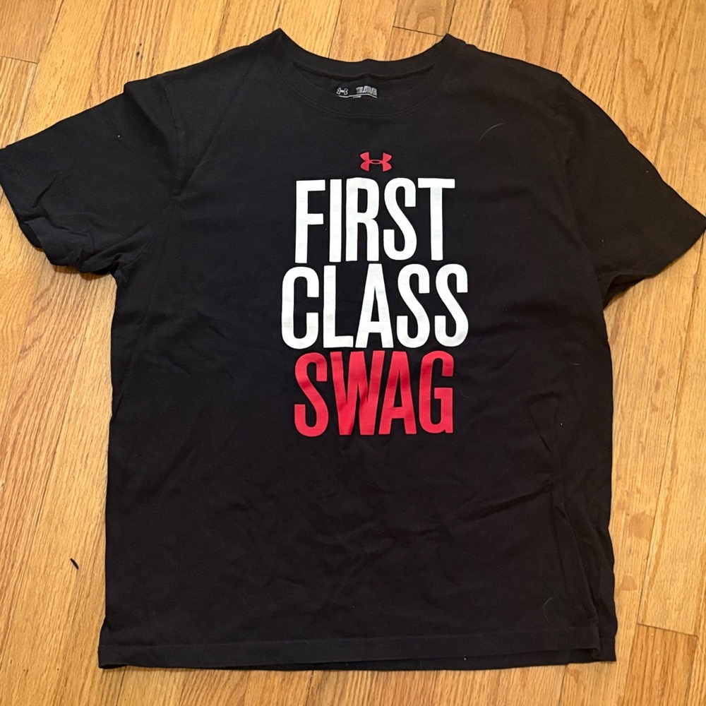Under Armour Black Tee with Red and White Text